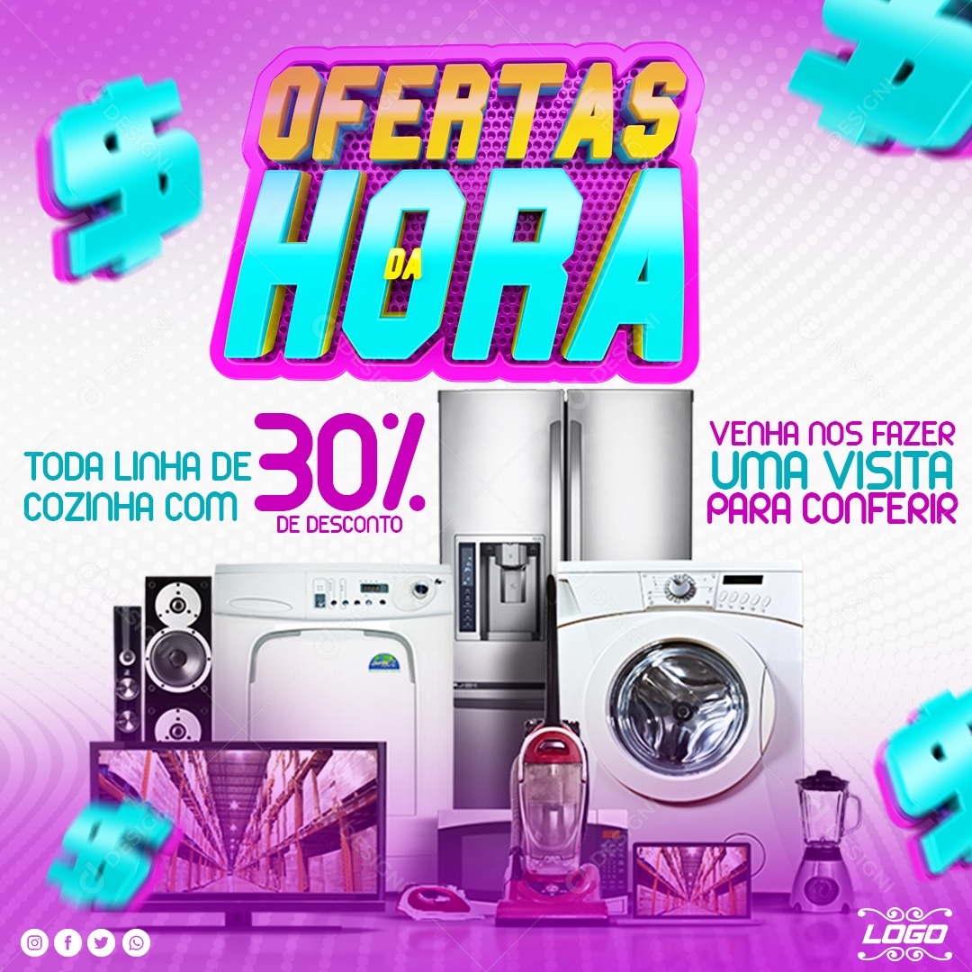 Ofertas da Hora Toda Linha de Cozinha Com 30% de Desconto Social Media PSD Editável