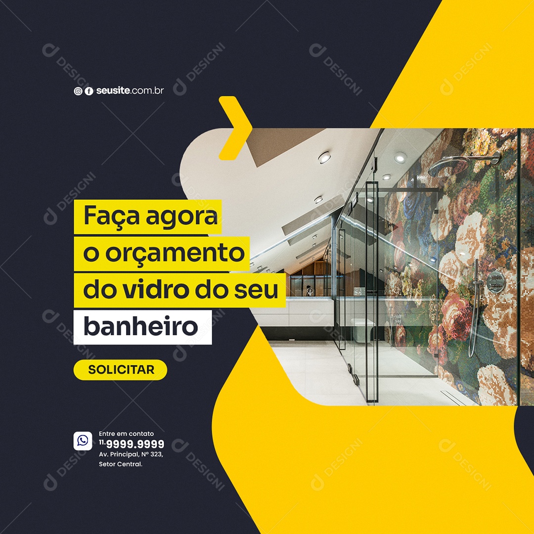 Faça Agora o Orçamento do Vidro do Seu Banheiro Vidraçaria Social Media PSD Editável