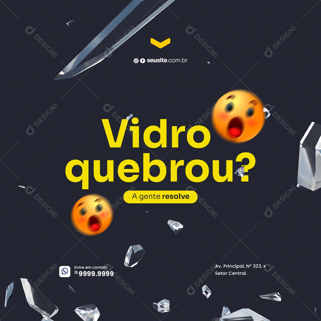 Vidro Quebrou Vidraçaria Social Media PSD Editável