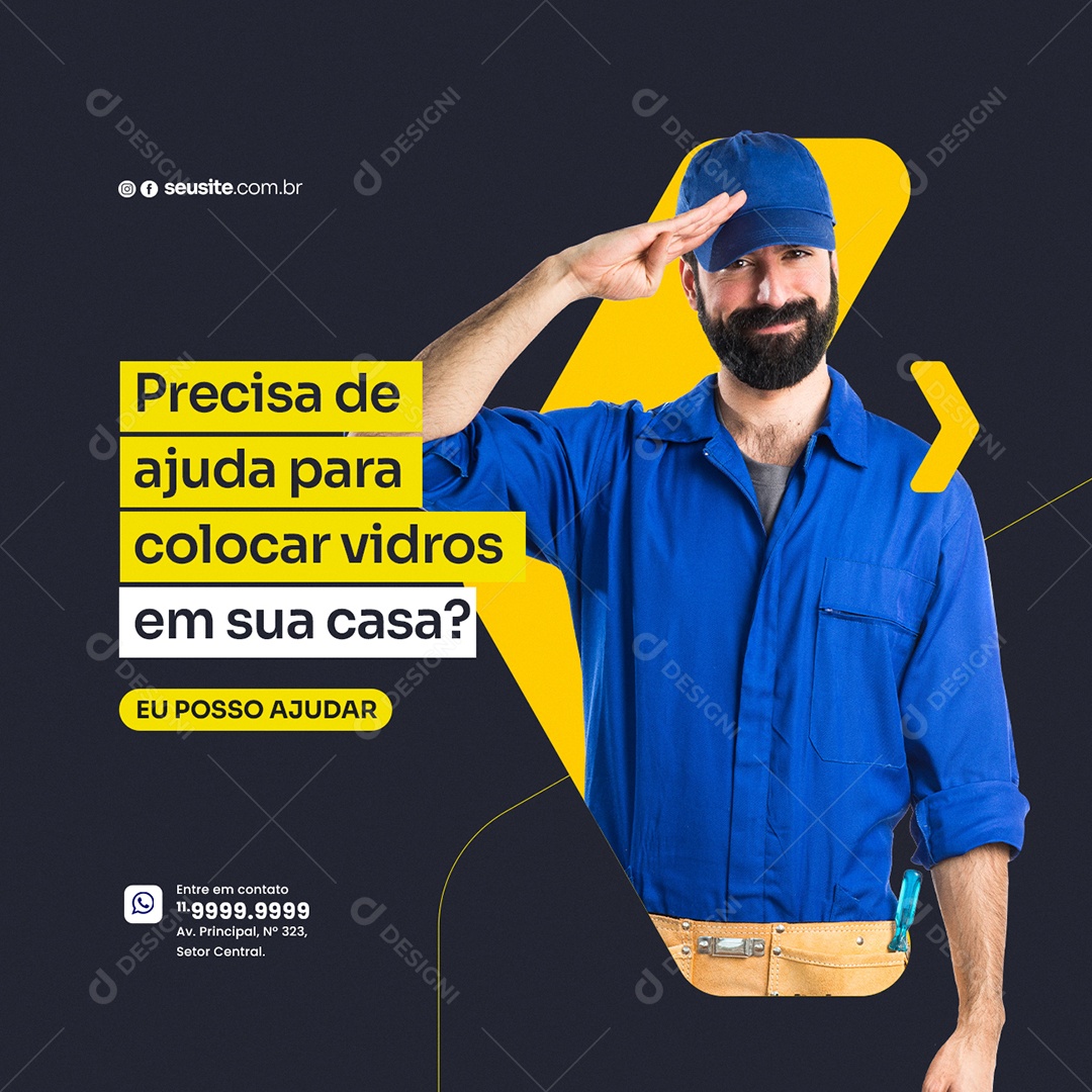 Precisa de Ajuda para Colocar Vidros Vidraçaria Social Media PSD Editável