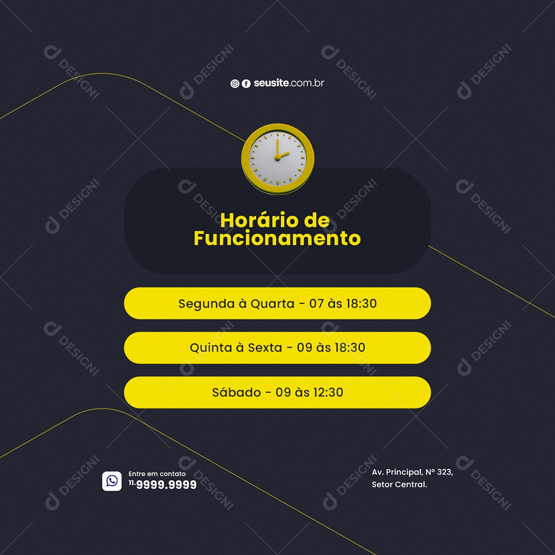 Horário de Funcionamento Vidraçaria Social Media PSD Editável