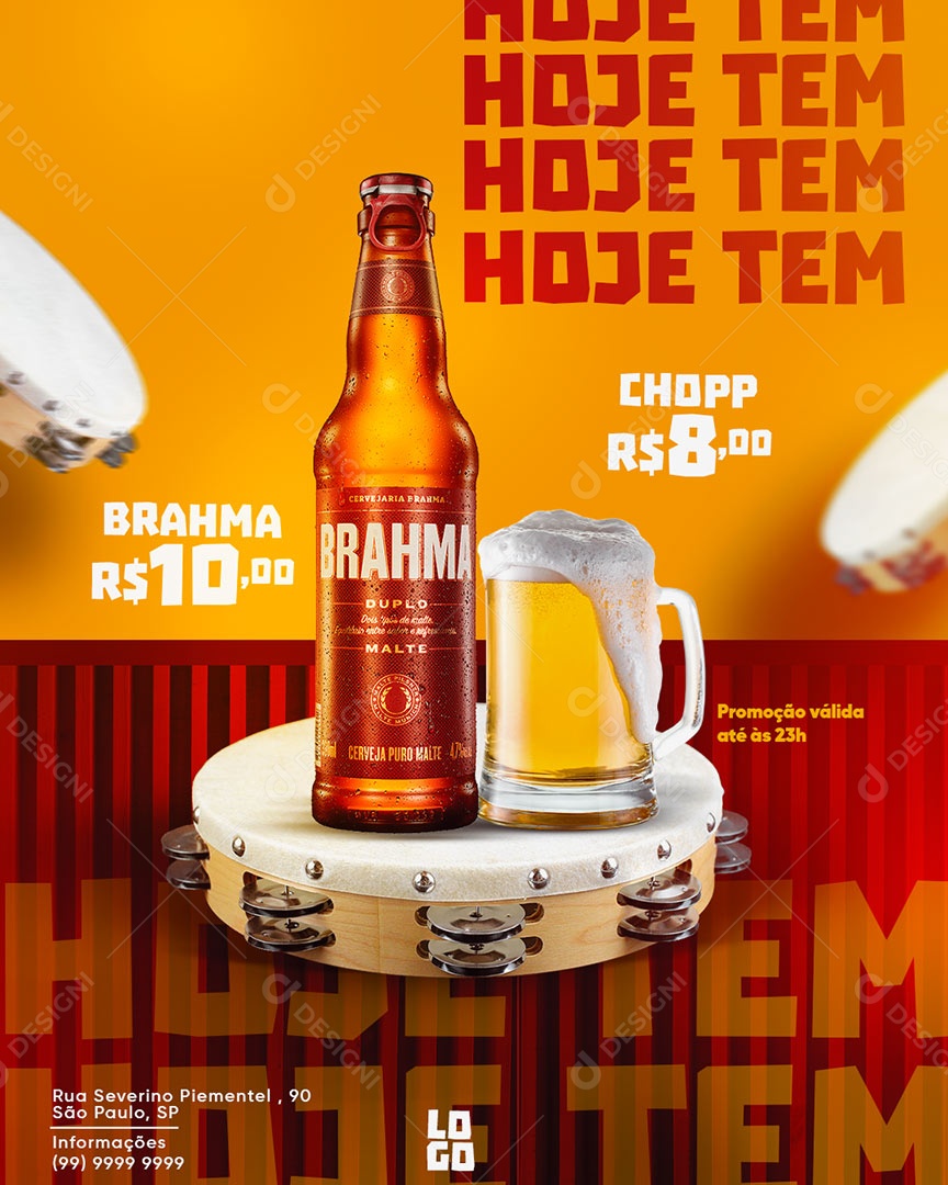 Social Media Post Bar Hoje Tem Brahma e Chopp PSD Editável