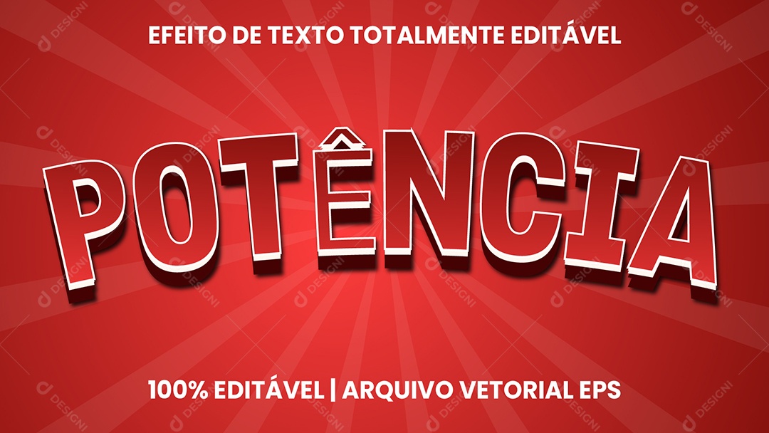 Efeito de Texto 3D Potência Vermelho Vetor EPS Editável