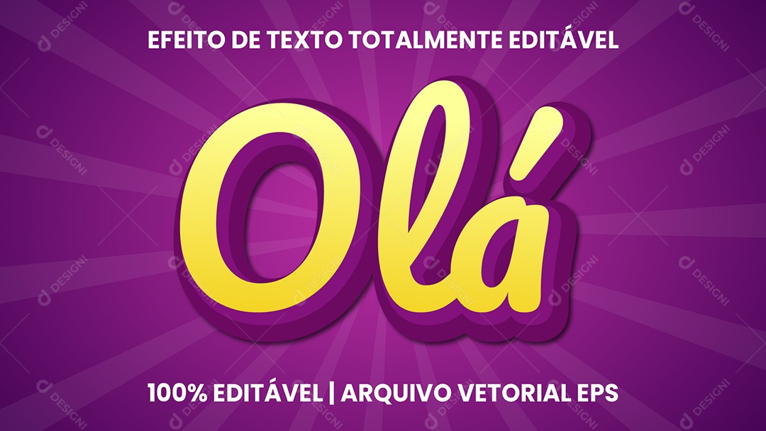 Efeito de Texto 3D Olá Fundo Roxo Vetor EPS Editável