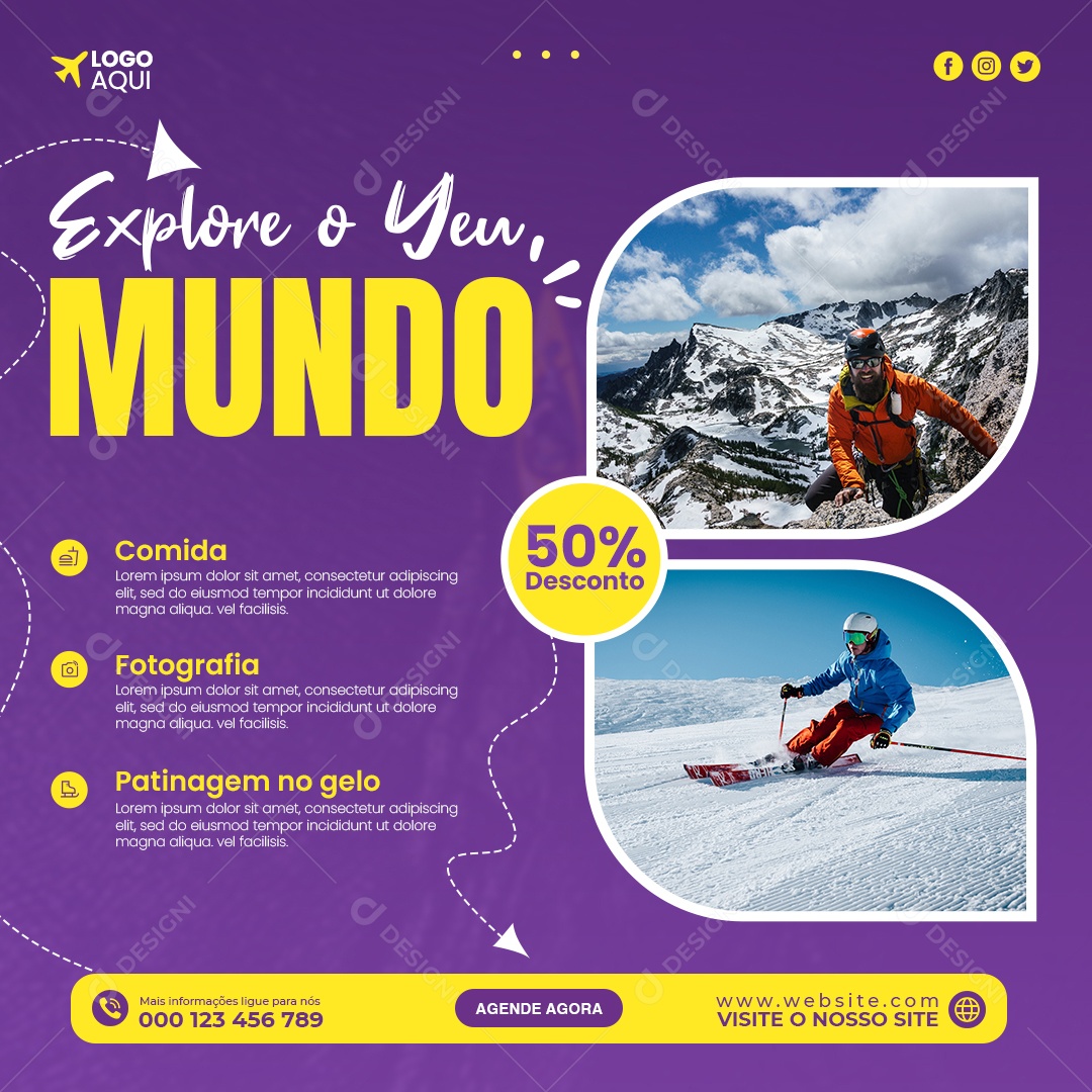 Social Media Agência de Viagens e Turismo Explorar o Seu Mundo PSD Editável