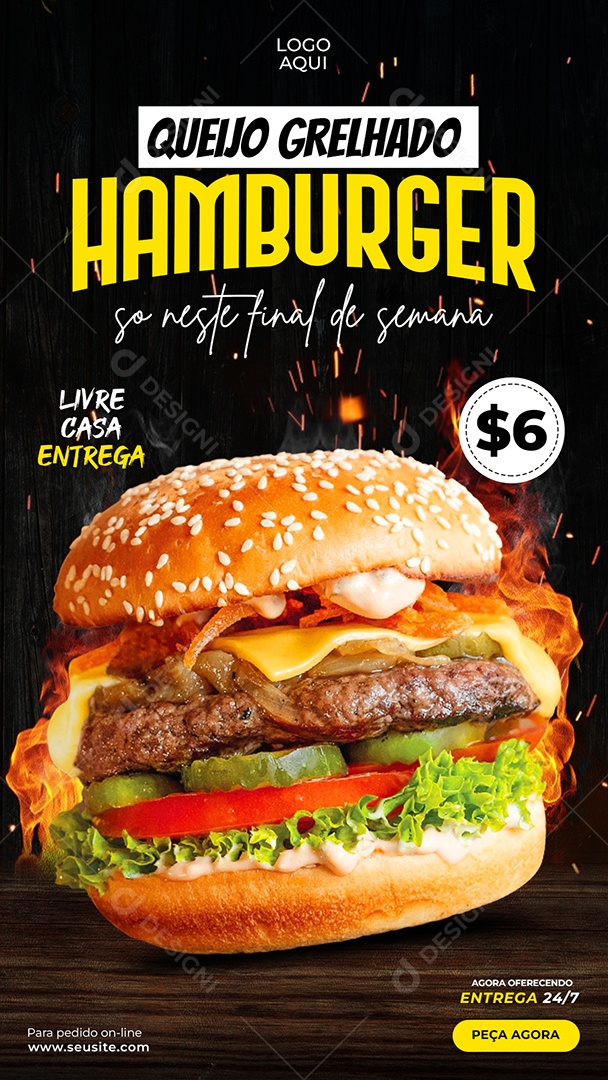Story Queijo Grelhado Hamburger Hamburgueria Social Media PSD Editável