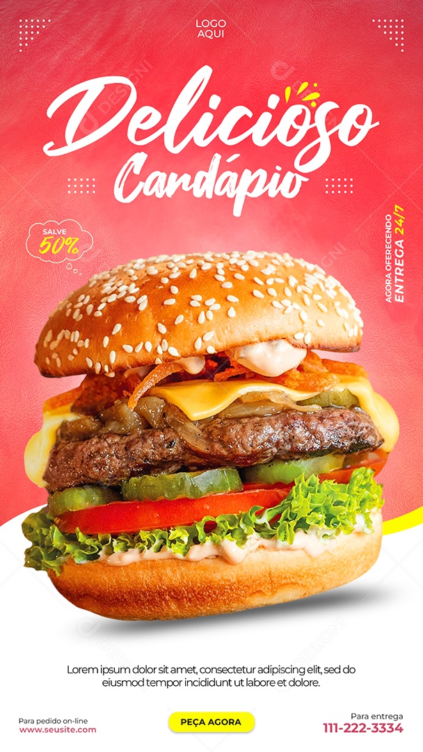 Story Delicioso Cardápio Hamburgueria Social Media PSD Editável