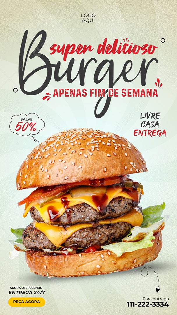 Story Super Delicioso Burger Hamburgueria Social Media PSD Editável