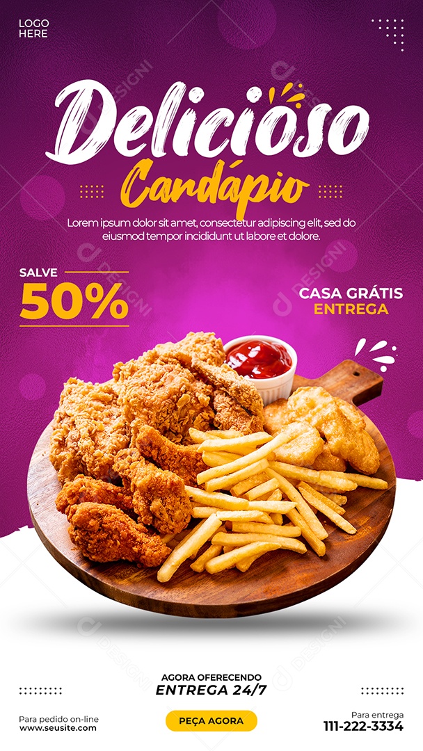 Story Delicioso Cardápio Restaurante Social Media PSD Editável