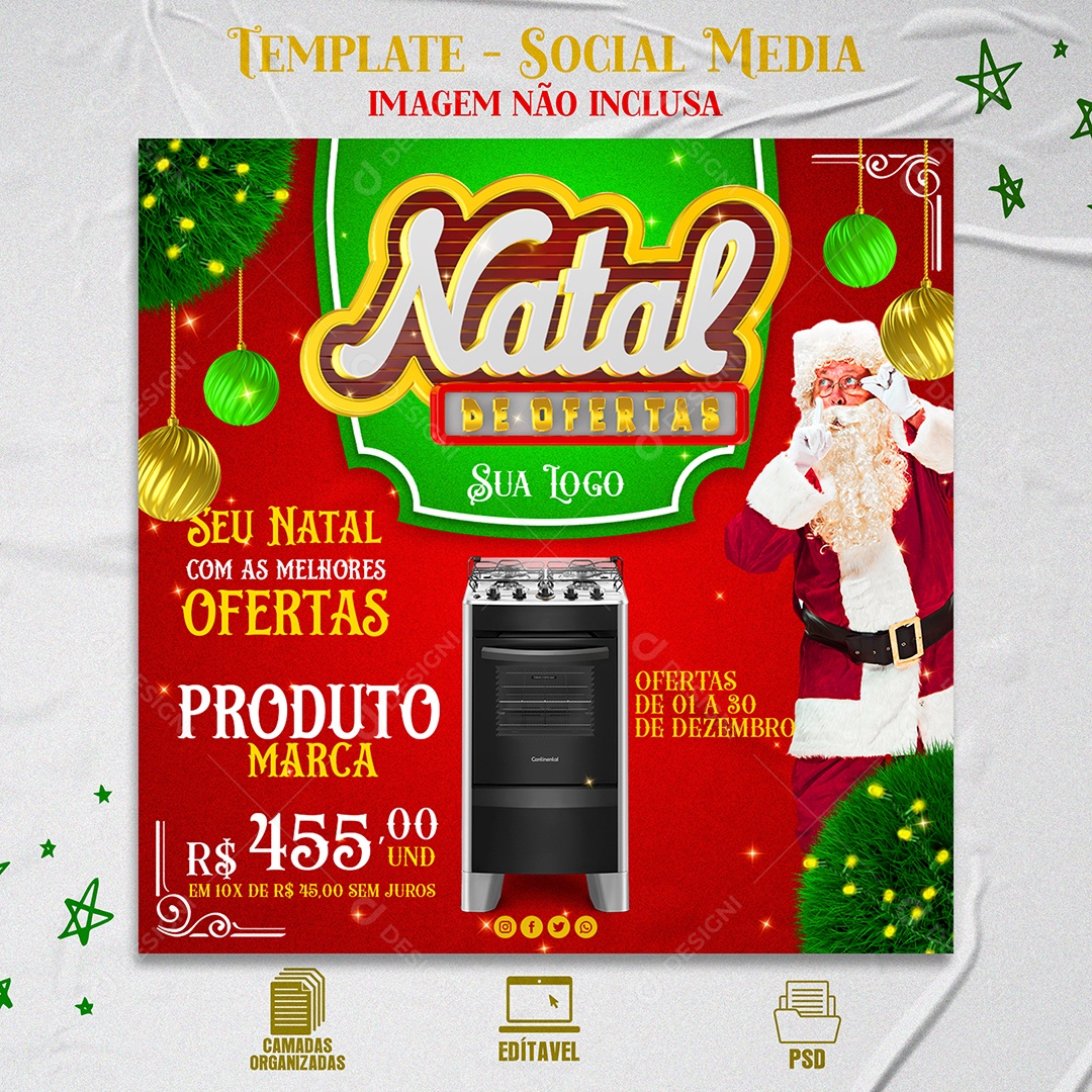 Natal de Ofertas Venha Conferir Social Media PSD Editável