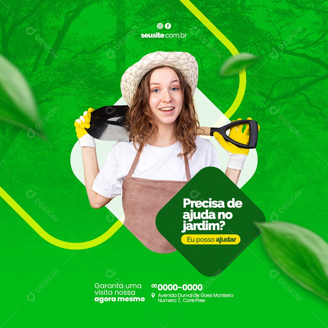 Precisa de Ajuda no Jardim Jardinagem Social Media PSD Editável