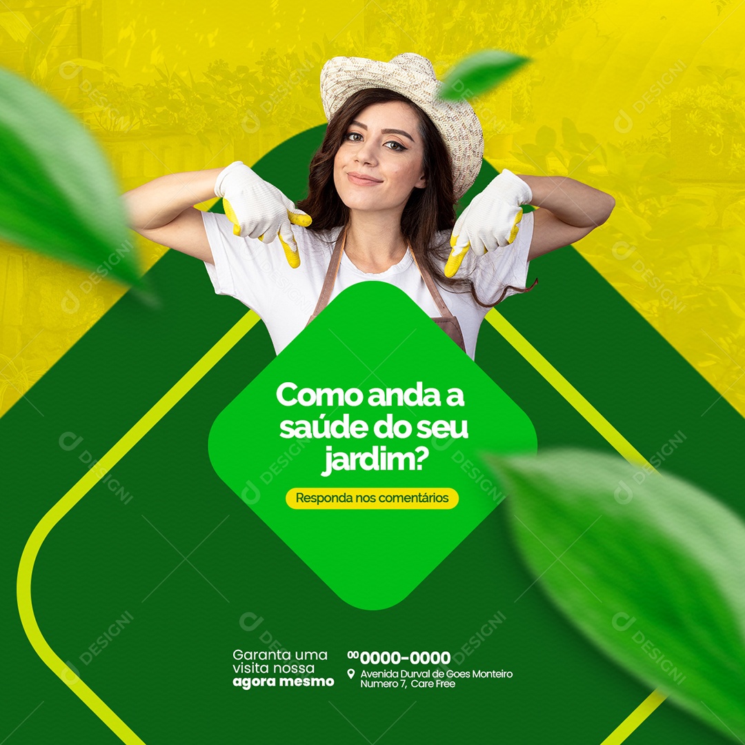 Como Anda a Saúde do Seu Jardim Jardinagem Social Media PSD Editável