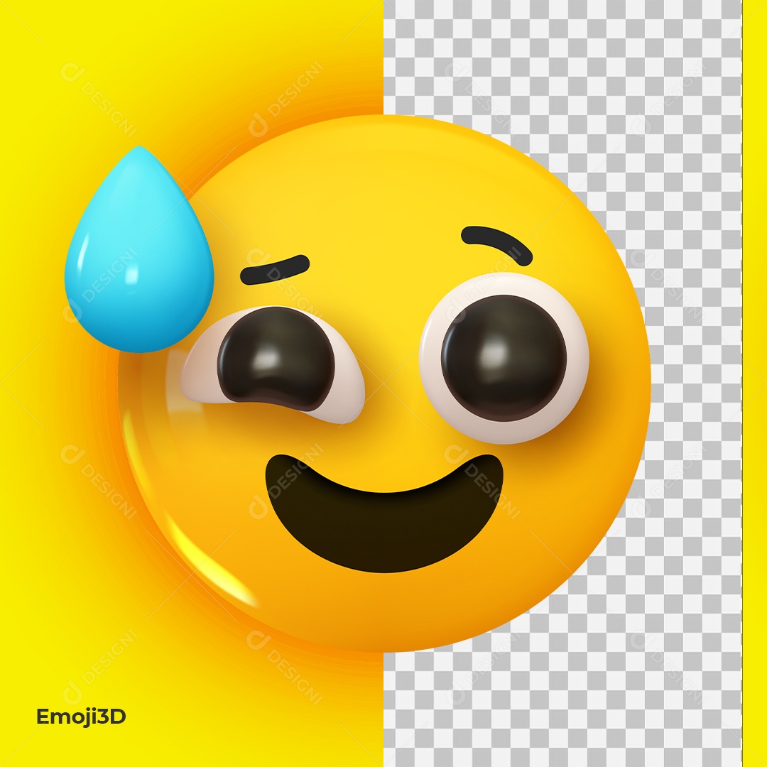 Emoji 3D Reação Suando Frio Elemento 3D Para Composição PSD