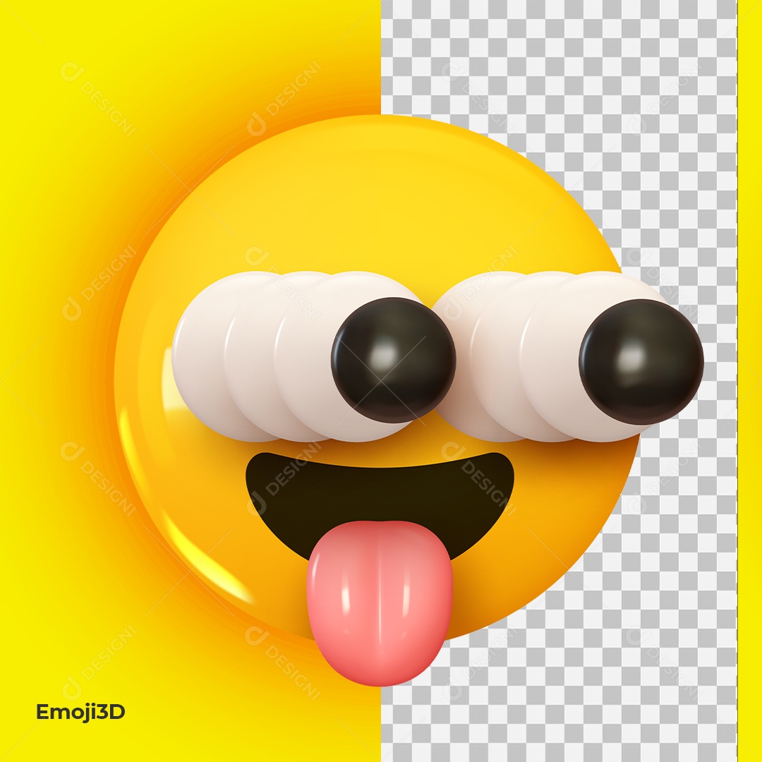 Emoji 3D Com Língua Pra Fora e Olhos Esbugalhados Elemento 3D Para Composição PSD