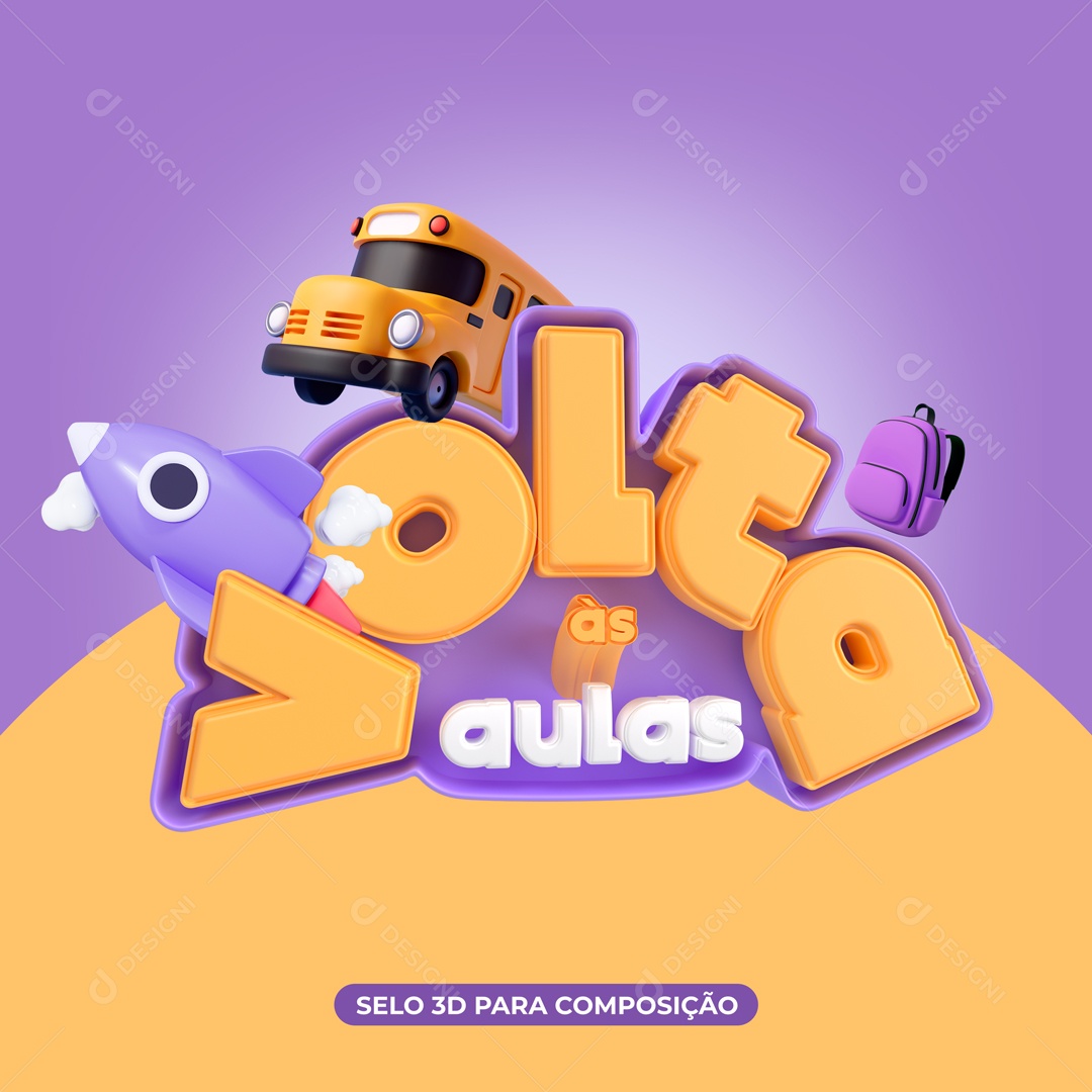 Selo 3D Para Composição Volta às Aulas PSD