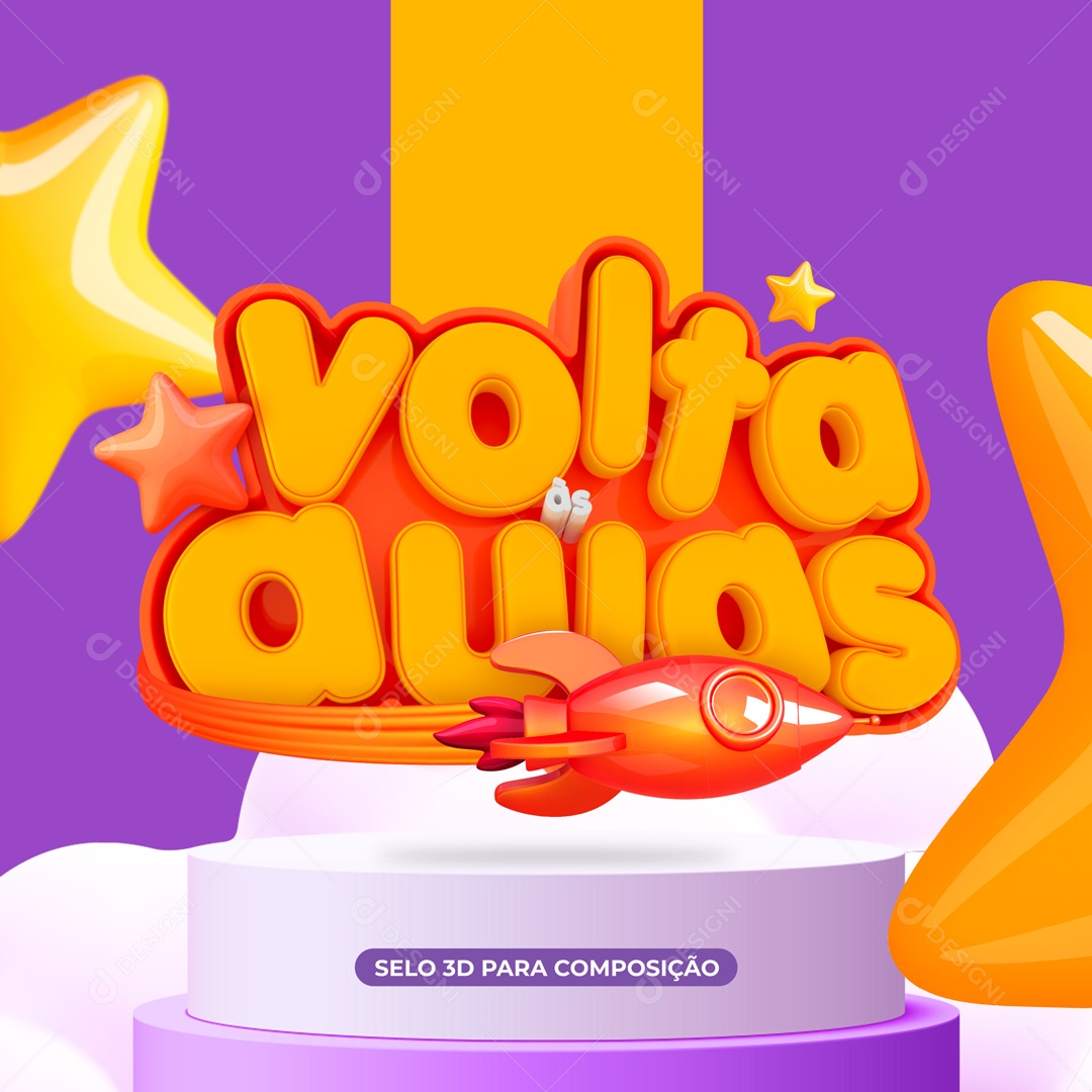 Selo 3D Para Composição Volta às Aulas PSD
