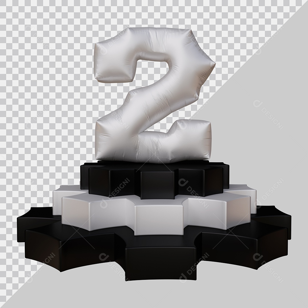 Número 3D 2 Prata em Pódio Elemento Para Composição