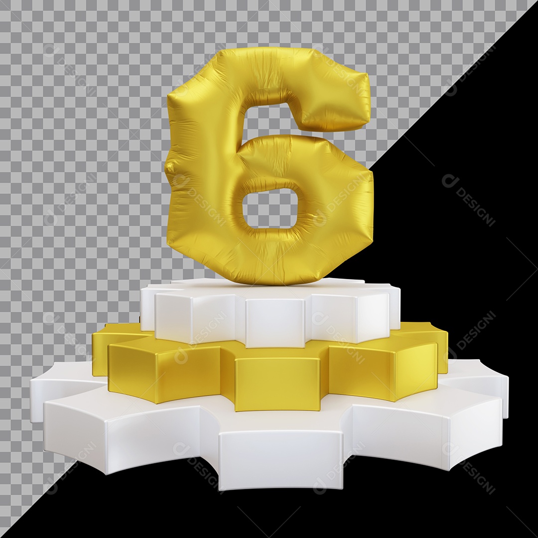 Número 3D 6 Dourado em Pódio Elemento Para Composição PSD