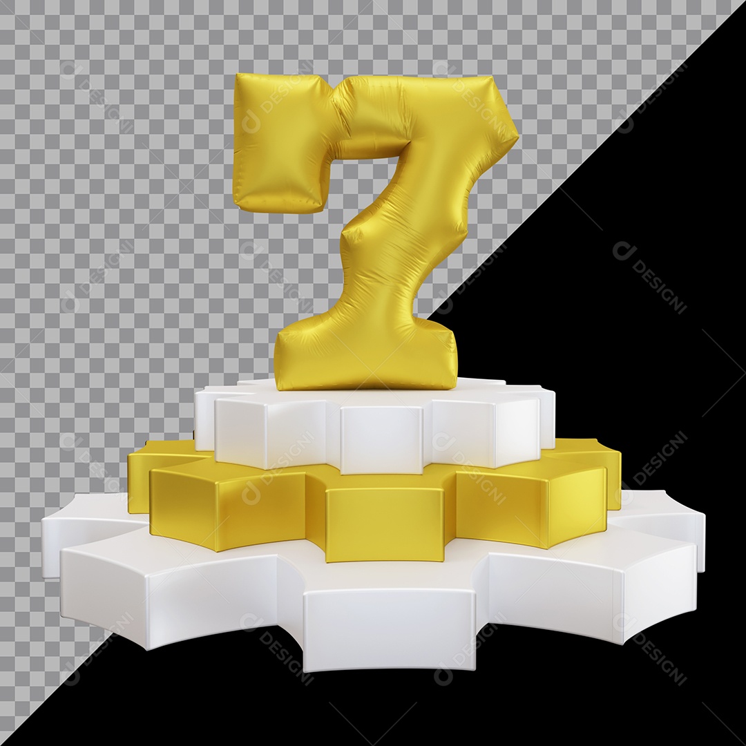 Número 3D 7 Dourado em Pódio Elemento Para Composição