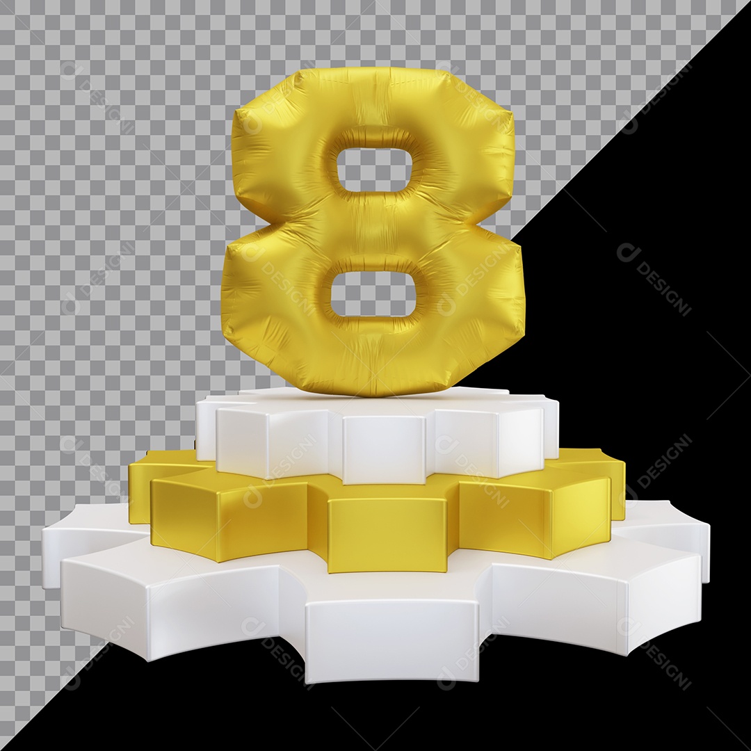 Número 3D 8 Dourado em Pódio Elemento Para Composição