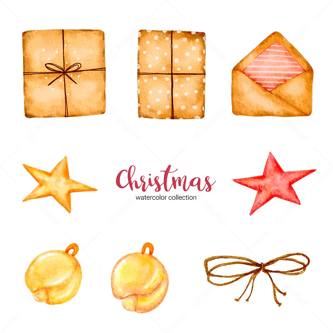 Coleção de ilustração em aquarela de Natal e ano novo