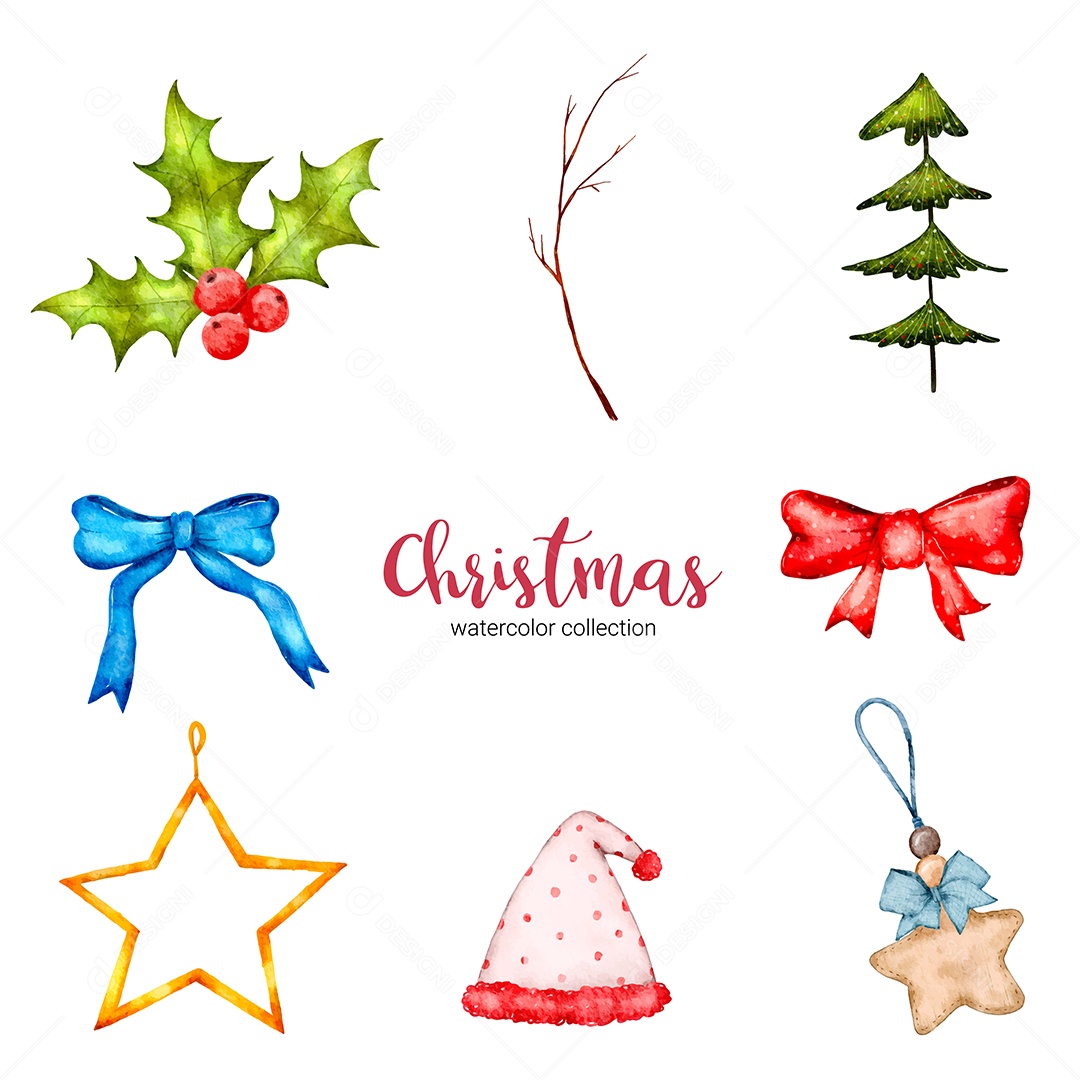 coleção de ilustração em aquarela de Natal e ano novo