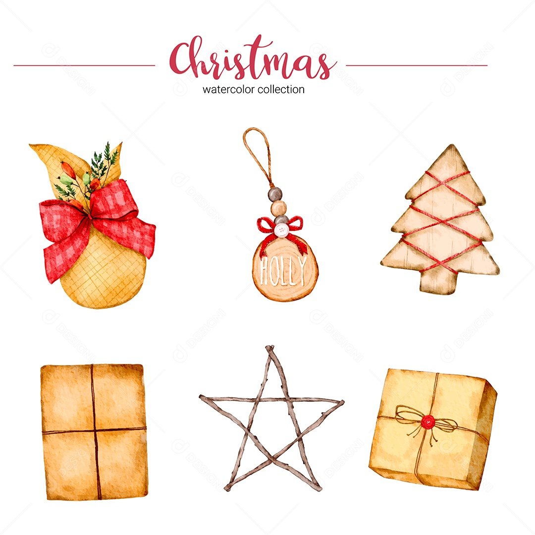 Coleção de ilustração em aquarela de Natal e ano novo