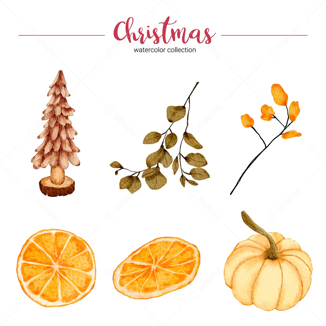 Collection of Christmas and New Year watercolor illustration