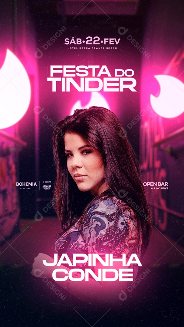 Flyer Festa do Tinder Japinha Conde Social Media PSD Editável