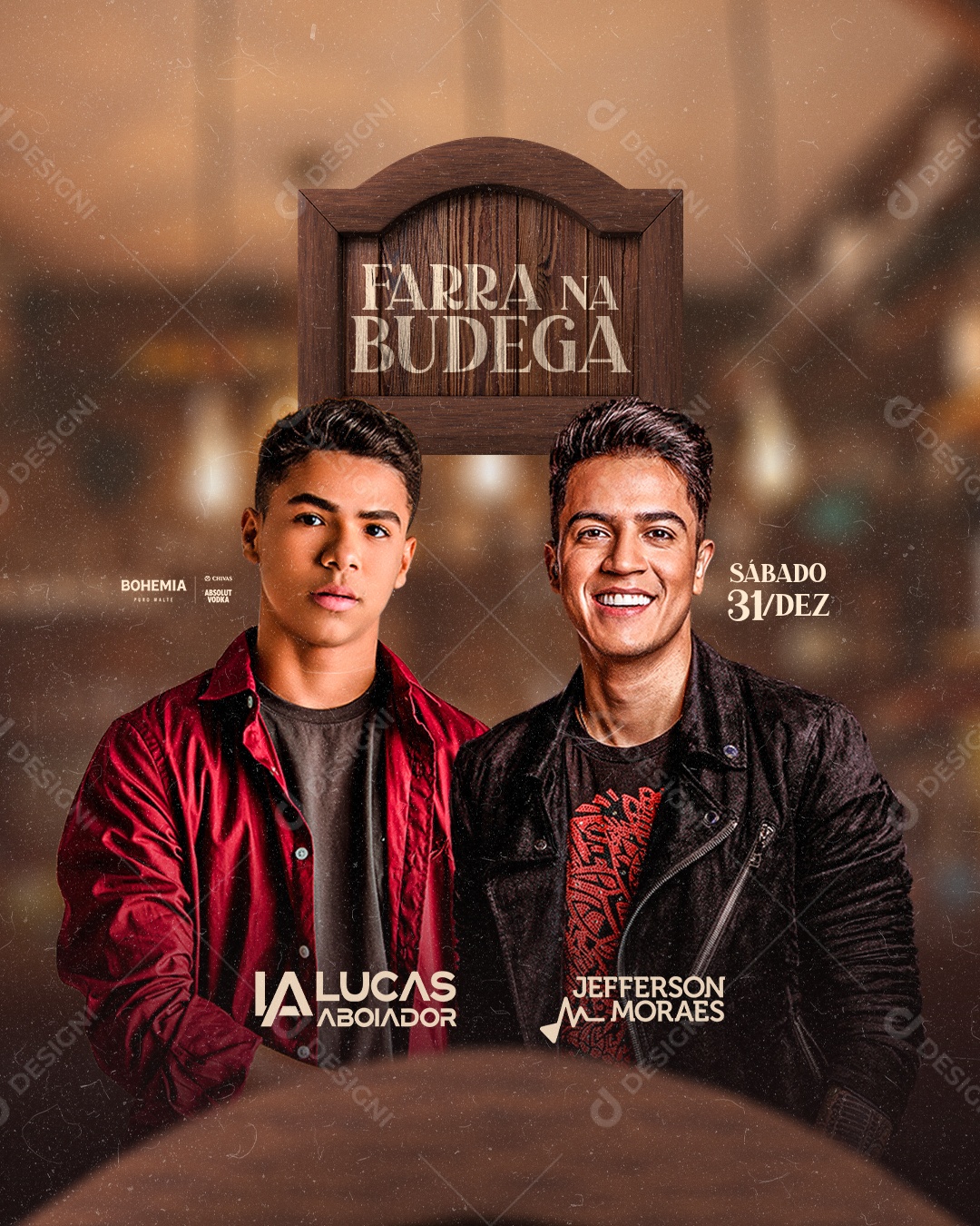 Flyer Show Farra da Budega Lucas Aboiador e Jefferson Moraes Social Media PSD Editável