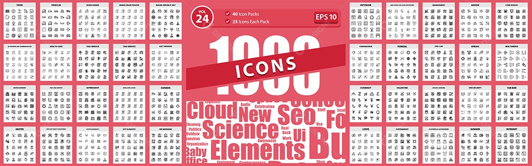 Conjunto de 1000 Ícones Vetores EPS Editável