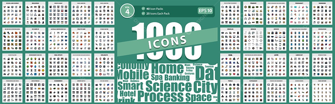 Conjunto de 1000 Ícones Vetores EPS Editável