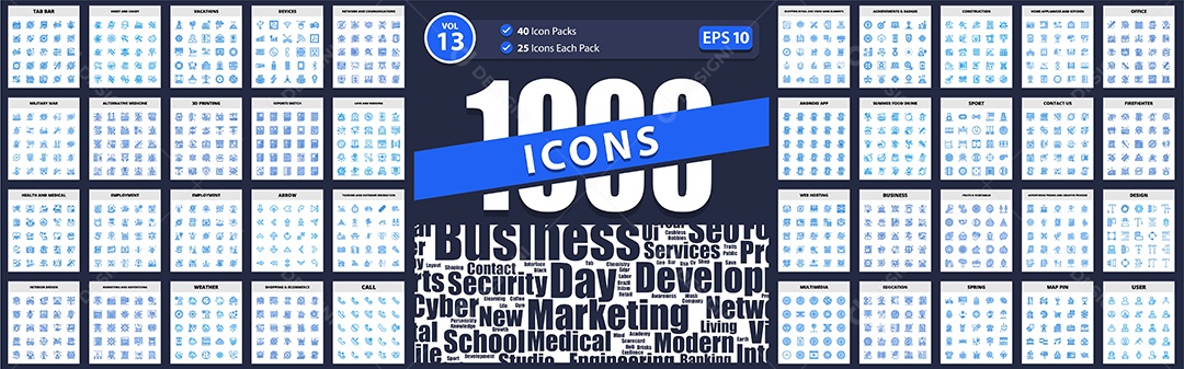 Conjunto de 1000 Ícones Vetores EPS Editável