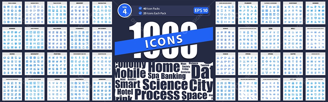 Conjunto de 1000 Ícones Vetores EPS Editável