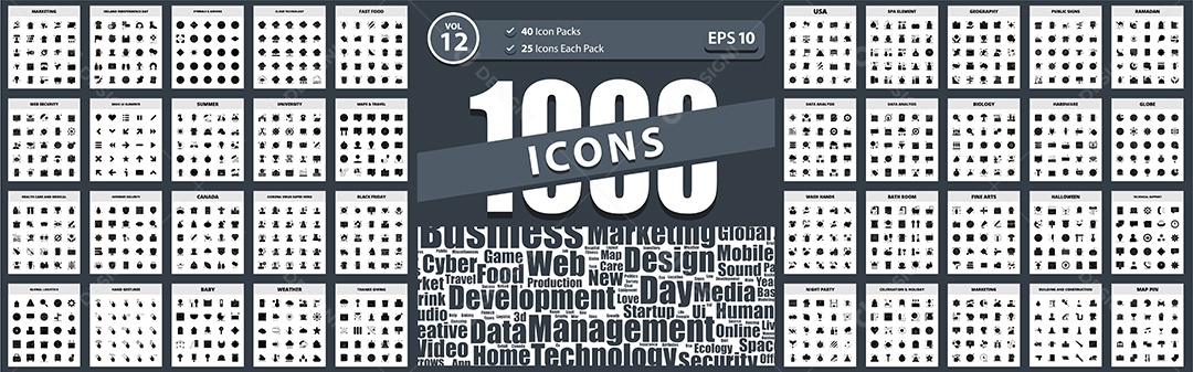 Conjunto de 1000 Ícones Vetores EPS Editável