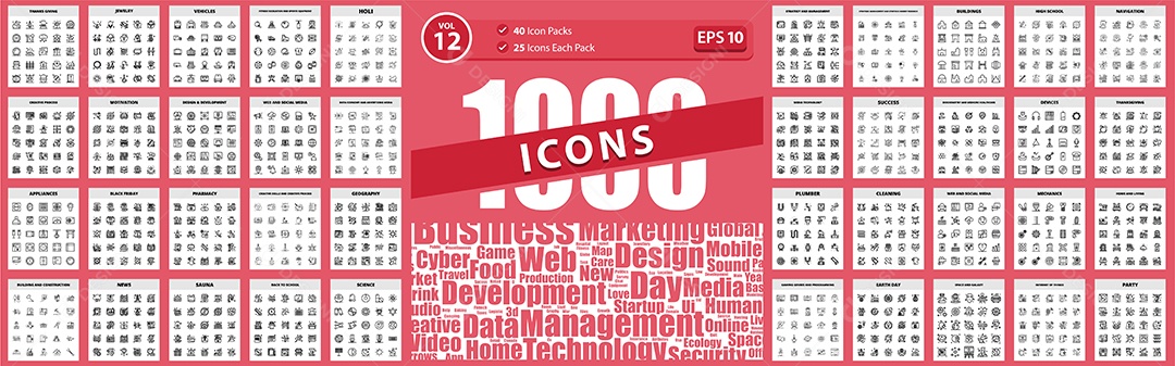 Conjunto de 1000 Ícones Vetores EPS Editável