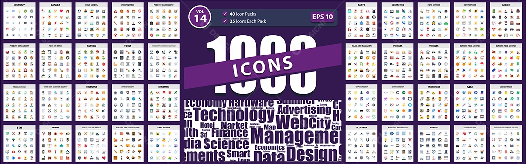 Conjunto de 1000 Ícones Vetores EPS Editável