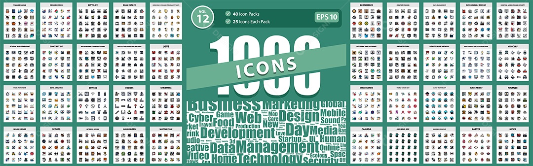 Conjunto de 1000 Ícones Vetores EPS Editável