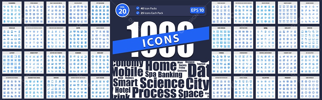 Conjunto de 1000 Ícones Vetores EPS Editável