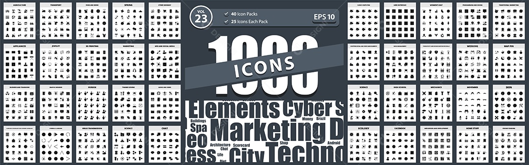 Conjunto de 1000 Ícones Vetores EPS Editável