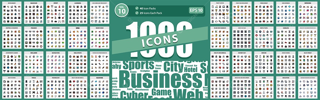 Conjunto de 1000 Ícones Vetores EPS Editável
