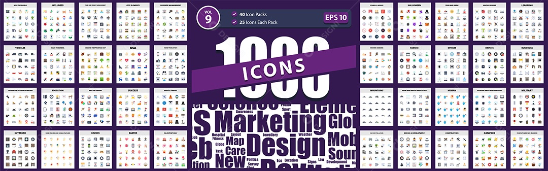 Conjunto de 1000 Ícones Vetores EPS Editável