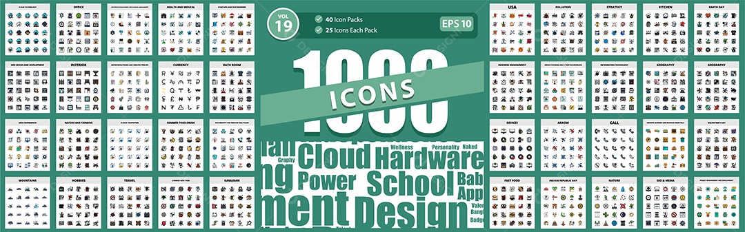 Conjunto de 1000 Ícones Vetores EPS Editável