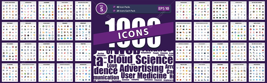 Conjunto de 1000 Ícones Vetores EPS Editável