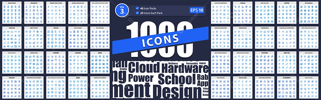 Conjunto de 1000 Ícones Vetores EPS Editável