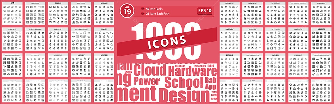 Conjunto de 1000 Ícones Vetores EPS Editável