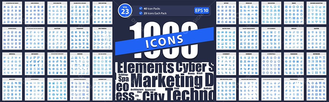 Conjunto de 1000 Ícones Vetores EPS Editável