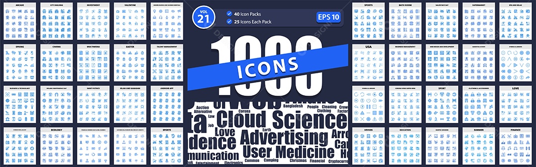 Conjunto de 1000 Ícones Vetores EPS Editável
