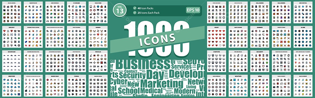 Conjunto de 1000 Ícones Vetores EPS Editável