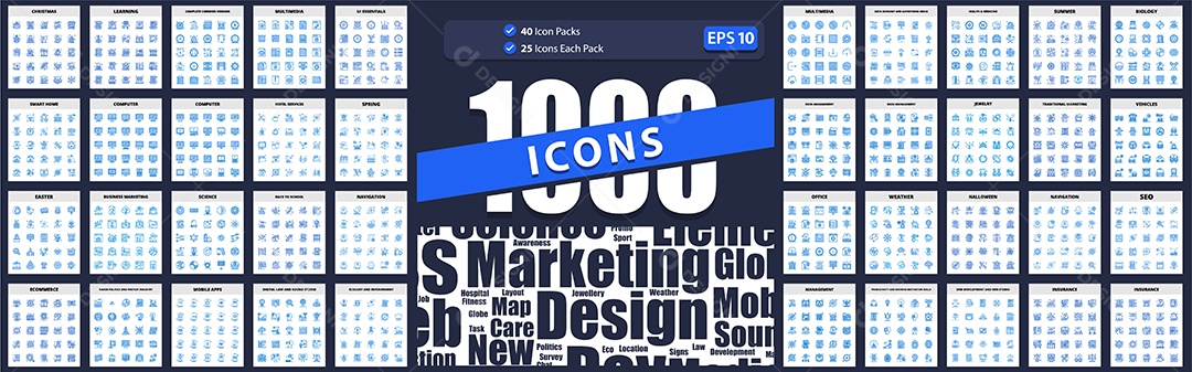 Conjunto de 1000 Ícones Vetores EPS Editável